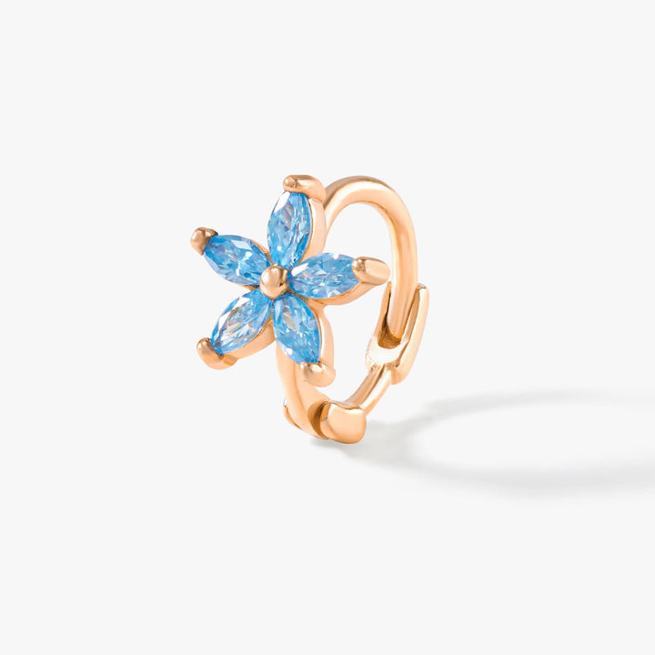 Aquamarine Flower Huggie Hoop Earrings-EricaJewels