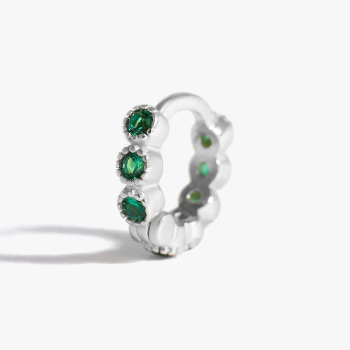 Bezel Emerald Green 3A CZ Small Hoop Earrings-EricaJewels