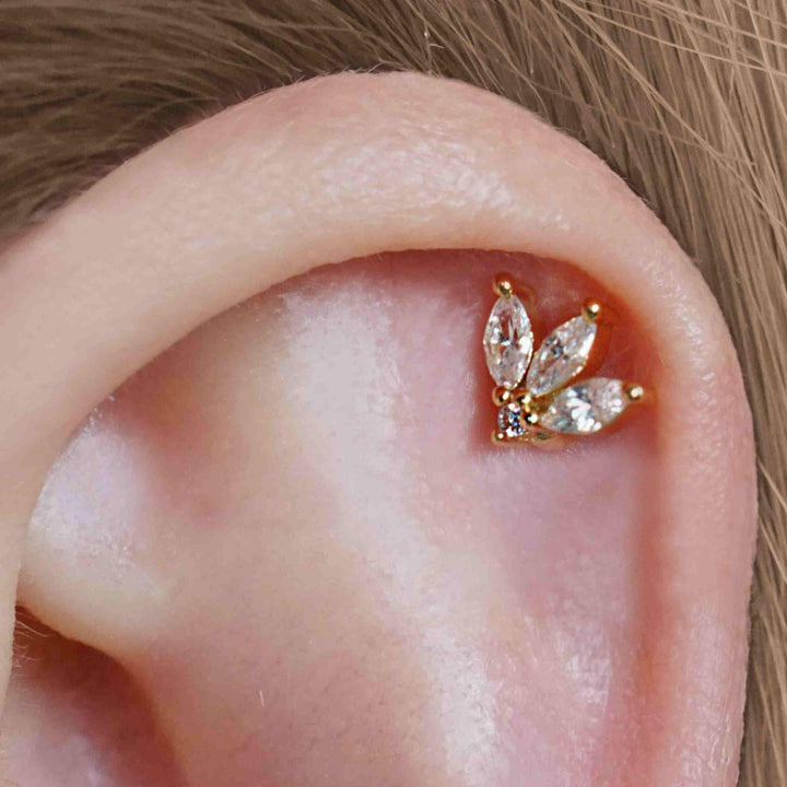 Crystal 3A CZ  Triple Marquises Flat Back Piercing Earring