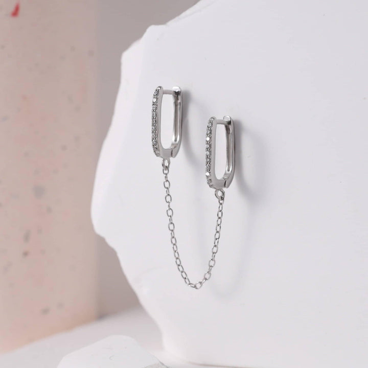 Paved Rectangle Double Piercing Earrings - EricaJewels