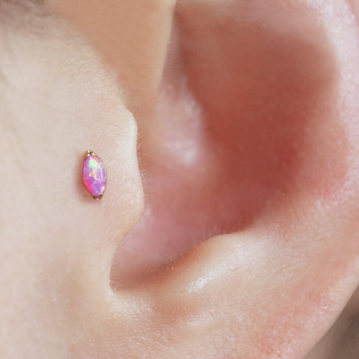 Tiny Marquise Pink Opal Push Pin Piercing Earring