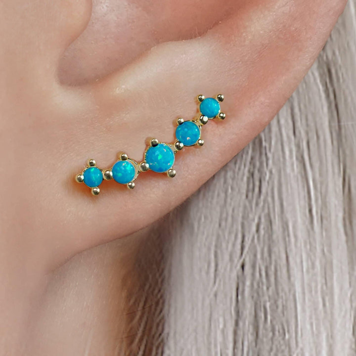 Curved Blue Opal 5 Stone Cartilage Piercing Earrings | Blue Opal Earrings – EricaJewels