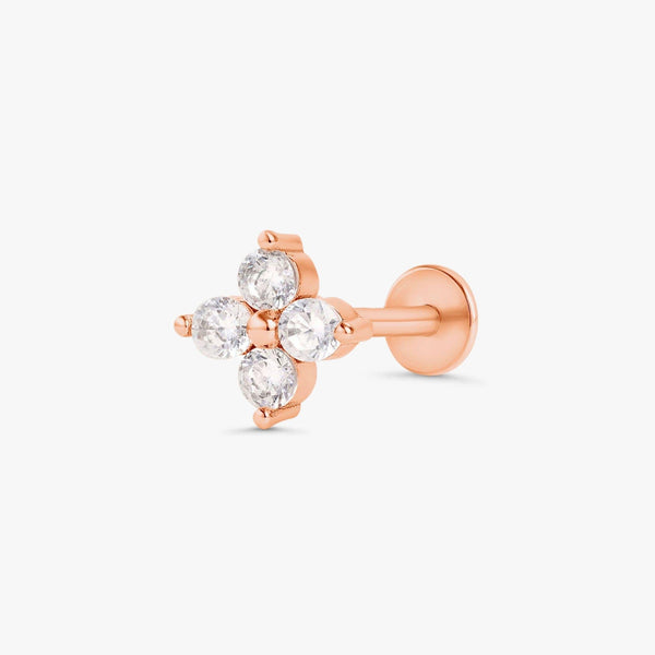 Color_Rose Gold,Bar Type & Materials_Labret (Titanium);Four Leaf Clover Earrings - EricaJewels