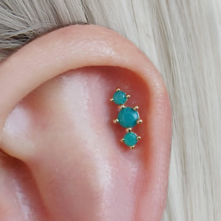 Trinity Jade Green Moonstone Flat Back Piercing Earring