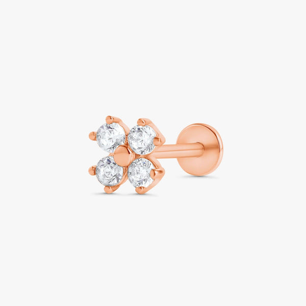 Color_Rose Gold,Bar Type & Materials_Labret (Titanium);White CZ Flat Back Piercing Earrings - EricaJewels