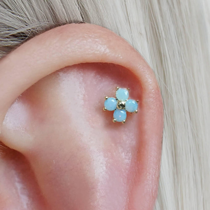 Blue Moonstone Four Leaf Clover Flat Back Piercing Earring