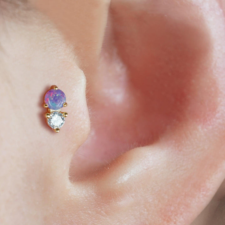 Purple Opal Double Gem Flat Back Piercing Earring