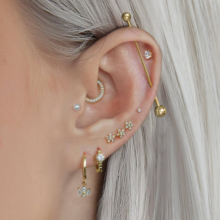 Helix Triple Crystal 3A CZ  Flowers Flat Back Piercing Earring