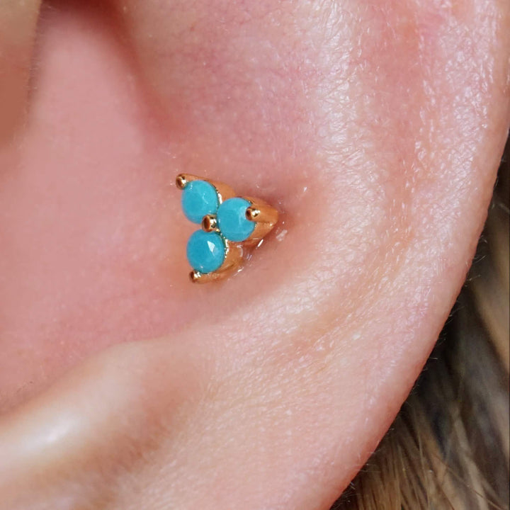 Turquoise Leaf Clover Labret Earrings - EricaJewels