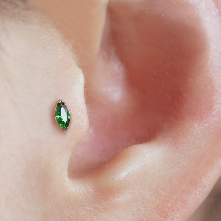 Tiny Marquise Emerald Green 3A CZ Push Pin Piercing Earring