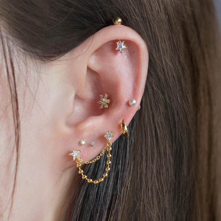 Crystal Star Flat Back Double Piercing Earrings