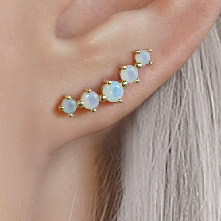 Curved White Moonstone Helix Flat Back Piercing Earring