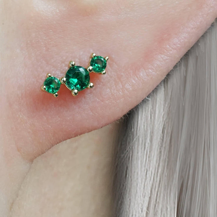 Triple Emerald Green 3A CZ  Flat Back Piercing Earring