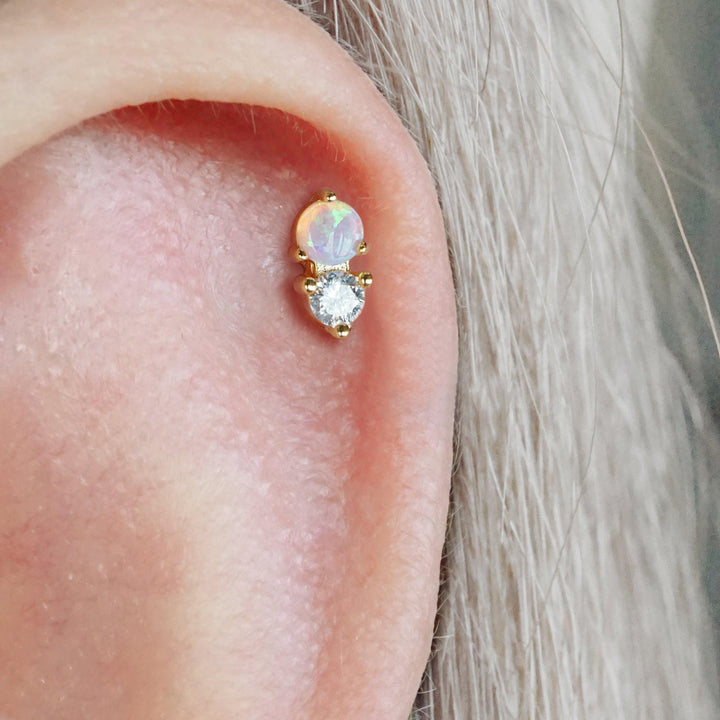 Pink Opal Double Gem Flat Back Piercing Earring