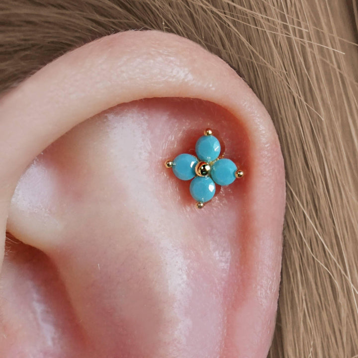 Turquoise Four Leaf Clover Flat Back Piercing Earring