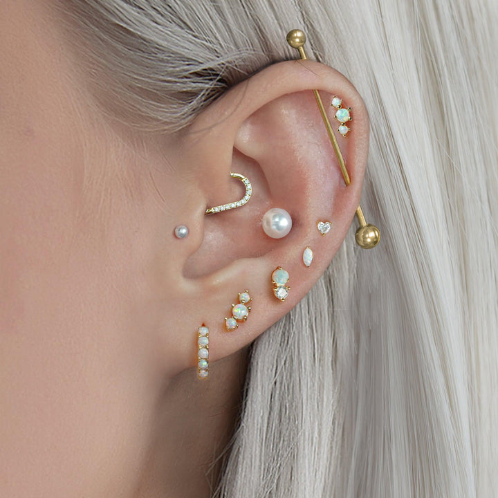 White Opal Double Gem Flat Back Piercing Earring
