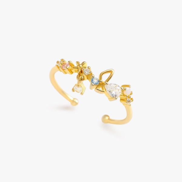 Insect Butterfly and Flower Dainty Crystal 3A CZ Ring