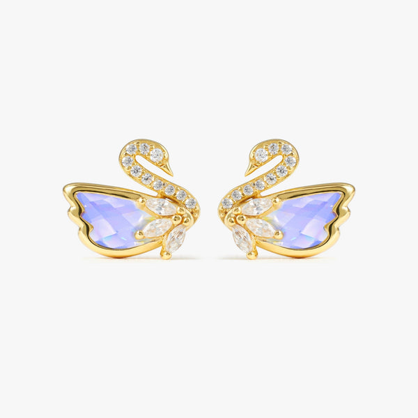 Luxury Aurora Swan Stud Earrings | Water Resistant