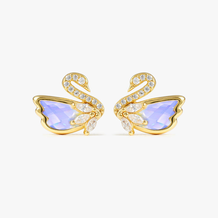 Luxury Aurora Swan Stud Earrings | Water Resistant