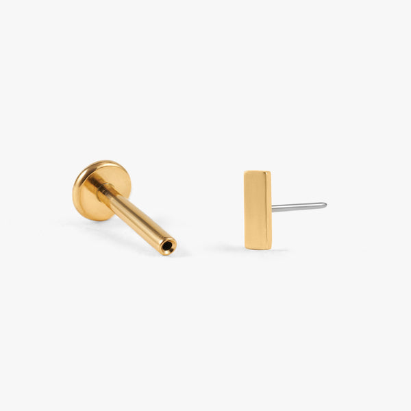 Color_Gold;Mini Plain Baguette Push Pin Piercing Earring