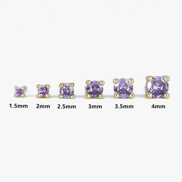 Muptile Sizes Amethyst Purple 3A CZ Stud Earrings