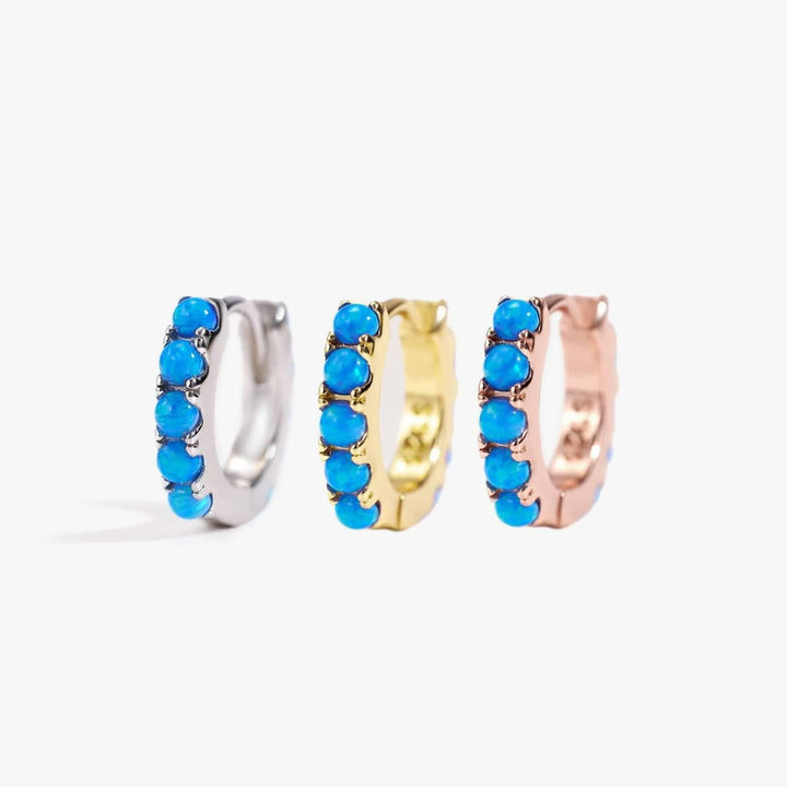 Multiple Sizes Blue Opal Hoop Earrings