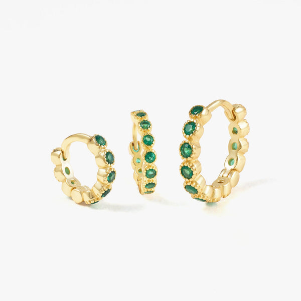 Multiple Sizes Emerald Green 3A CZ Bazel Hoop Earrings