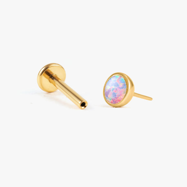 Color_Gold;Purple Opal Bezeled Push Pin Earring