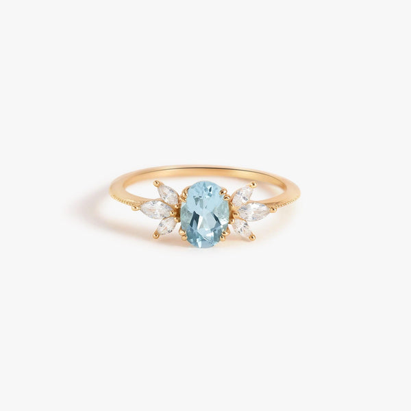 Natural Blue Topaz and Crystal 3A CZ Stacking Ring