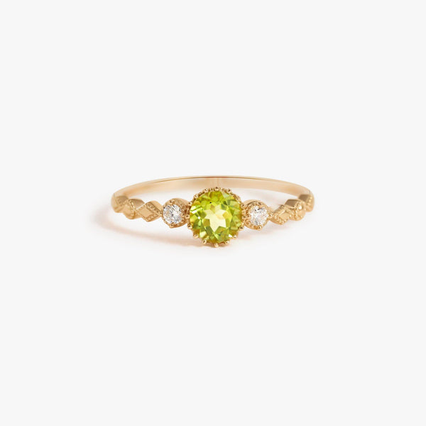 Natural Green Peridot Round Cut Wedding Ring