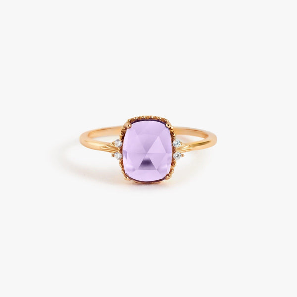 Natural Purple Amethyst Big Cushion Cut Engagement Ring
