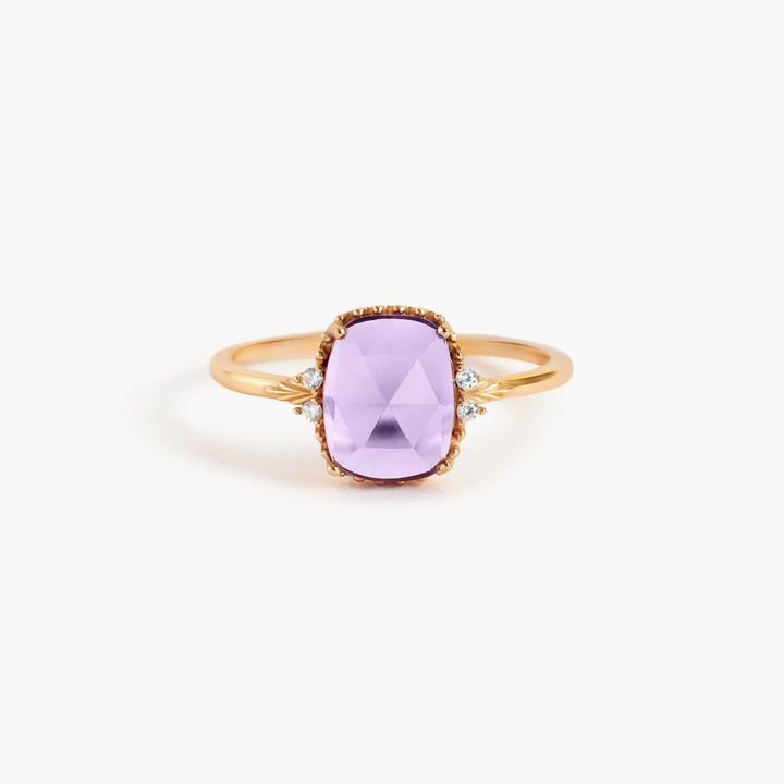 Natural Purple Amethyst Big Cushion Cut Engagement Ring
