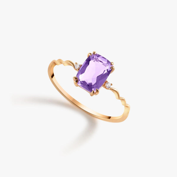Natural Purple Amethyst Dainty Baguette Ring