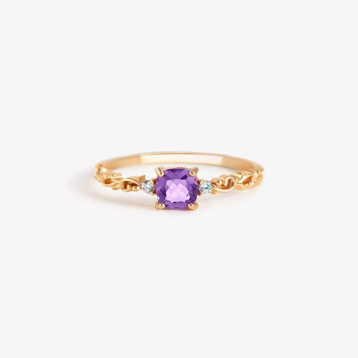 Natural Purple Amethyst Waive Band Ring