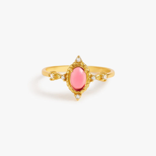 Oval Pink Moonstone Wedding Ring
