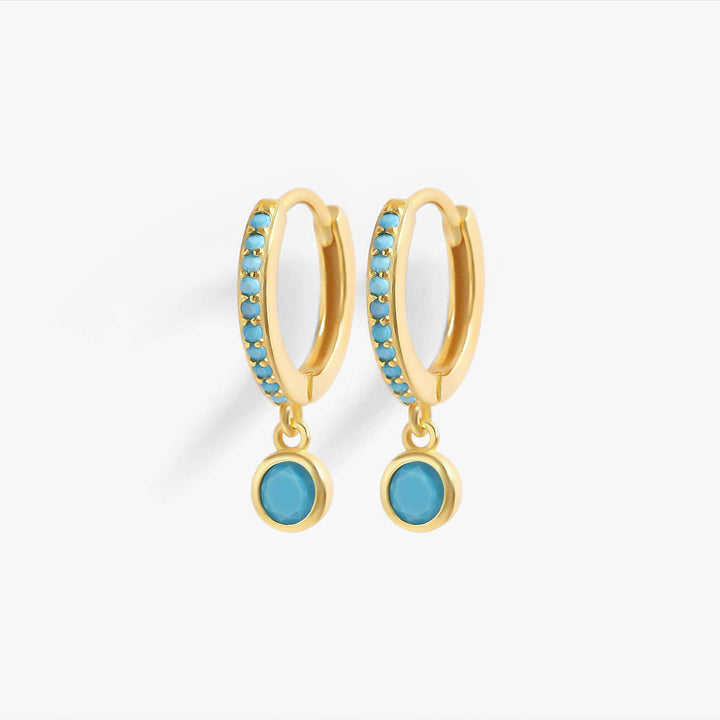 Paved Turquoise Birthstone Hoop Earrings