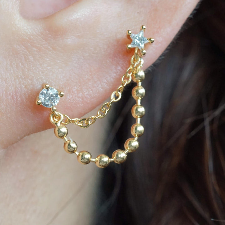 Beaded Chain Stud Earring