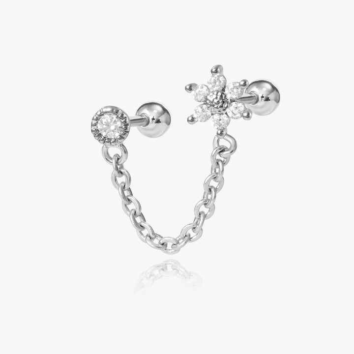 chain link double stud earring silver