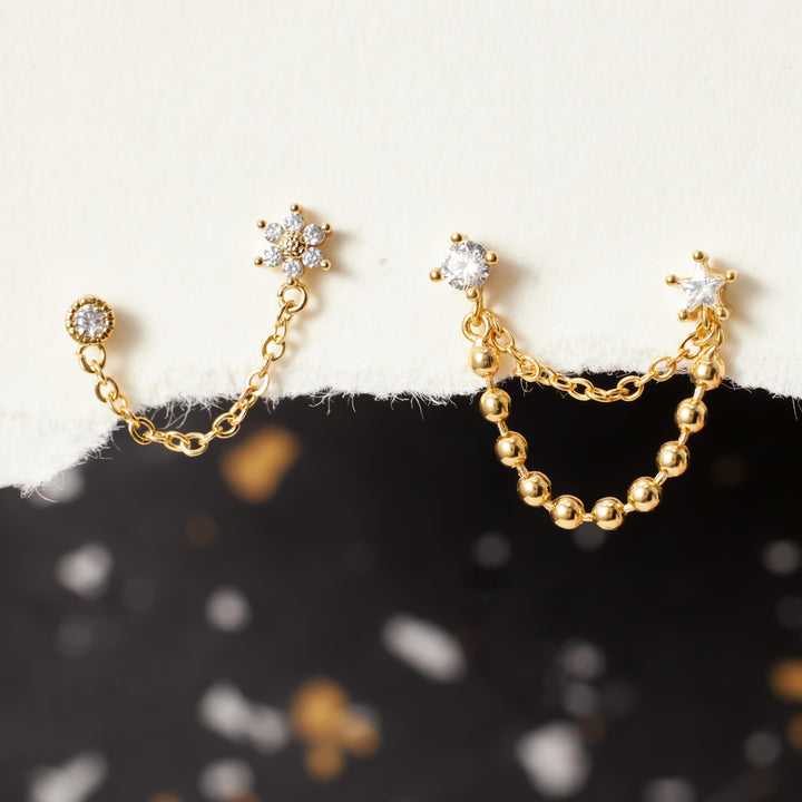 chain link double stud earrings gold