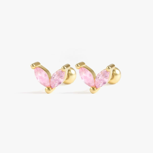 Pink 3A CZ Double Marquise Leaf Screw Back Earrings