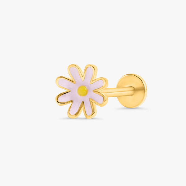 Color_Gold,Bar Type & Materials_Labret (Titanium); Pink Daisy Flower Flat Back Earrings - EricaJewels