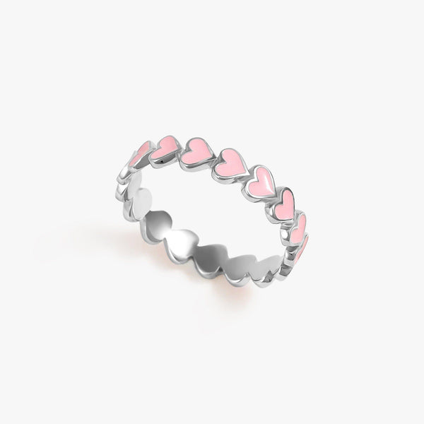 Pink Enamel Heart Linked Anniversary Ring