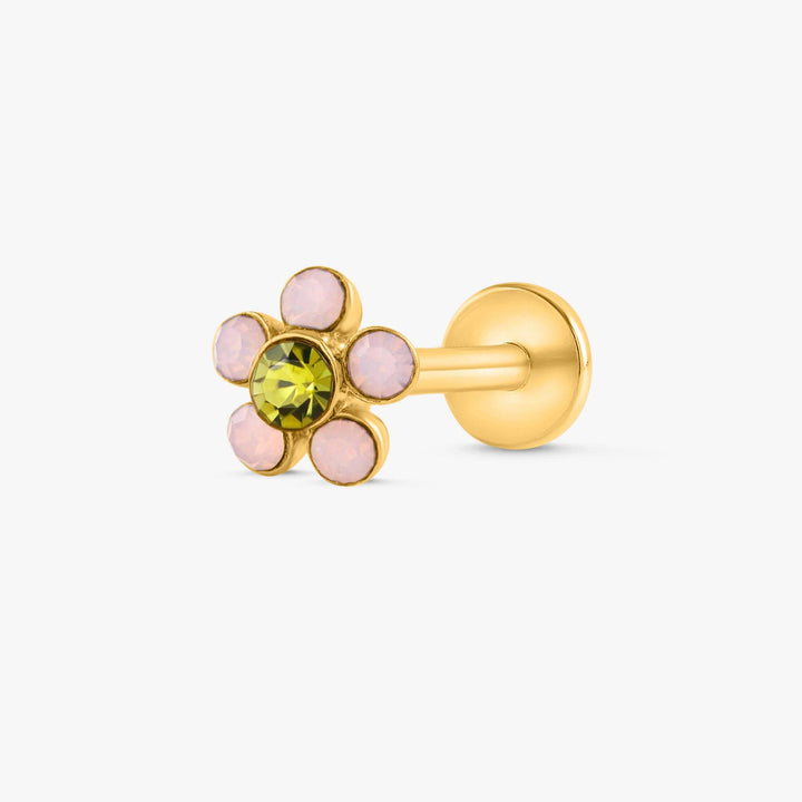 Pink Moonstone Flower Flat Back Piercing Earring