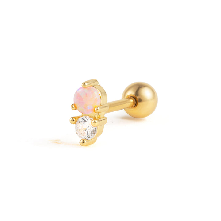 Pink Opal Double Gem Cartilage Piercing Earring