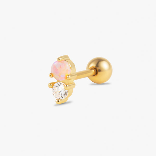 Pink Opal Double Gem Cartilage Piercing Earring