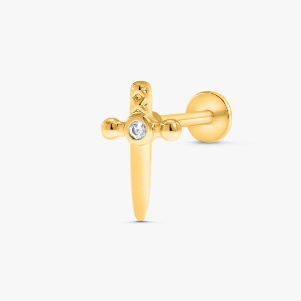 Color_Gold,Bar Type & Materials_Labret (Titanium);  Sword Earrings - EricaJewels
