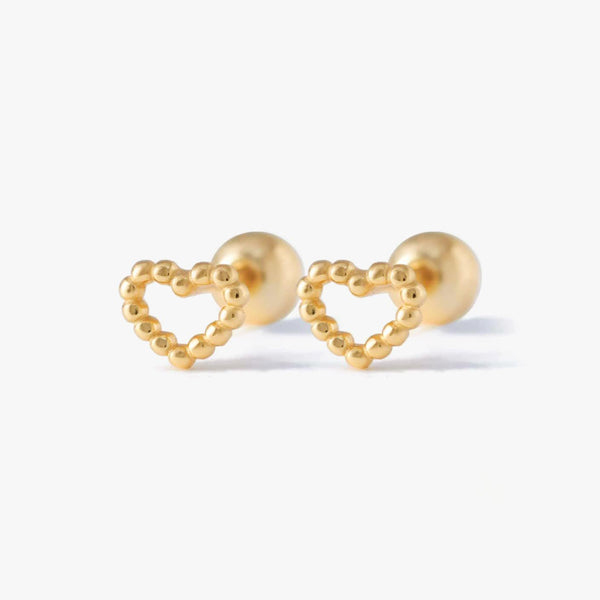 Plain Cut-out Heart Beads Screw Back Earrings