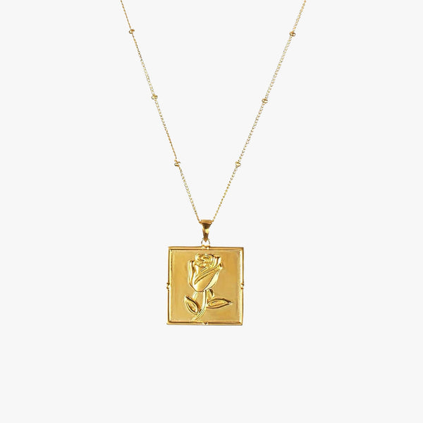 Rectangle Necklace & Gold Flower Necklace