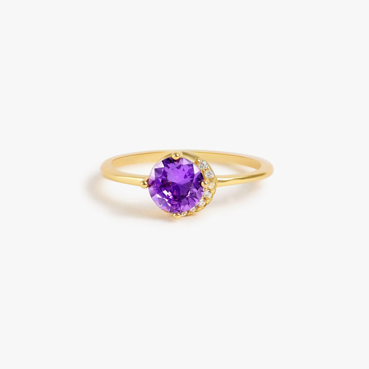 Round Amethyst Purple 3A CZ Gold Thin Ring
