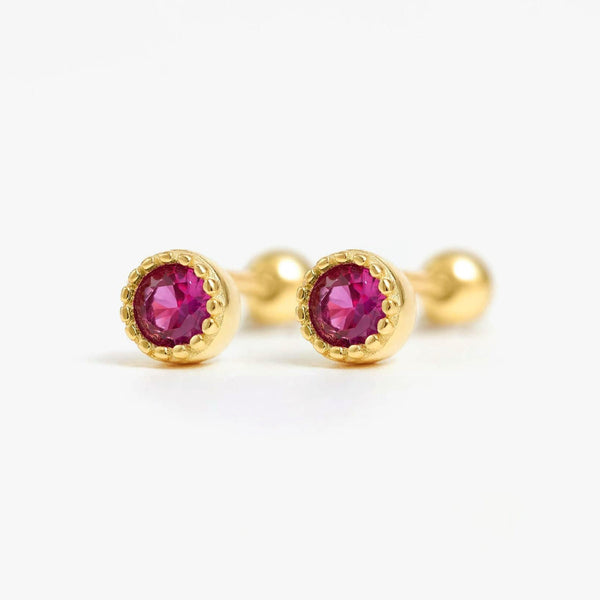 Round Ruby Red 3A CZ Screw Back Earrings